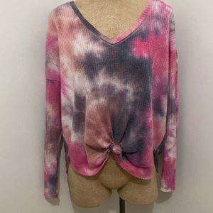Wild Fable Pink Tie Dye High Low Front Tie Long Sleeve
